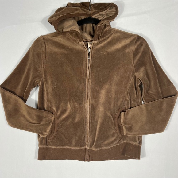 Vtg 90s Y2K Brown Glitter Trim Velour Tracksuit Hoodie Pants Set Girls XL Wms Sm - Picture 5 of 9